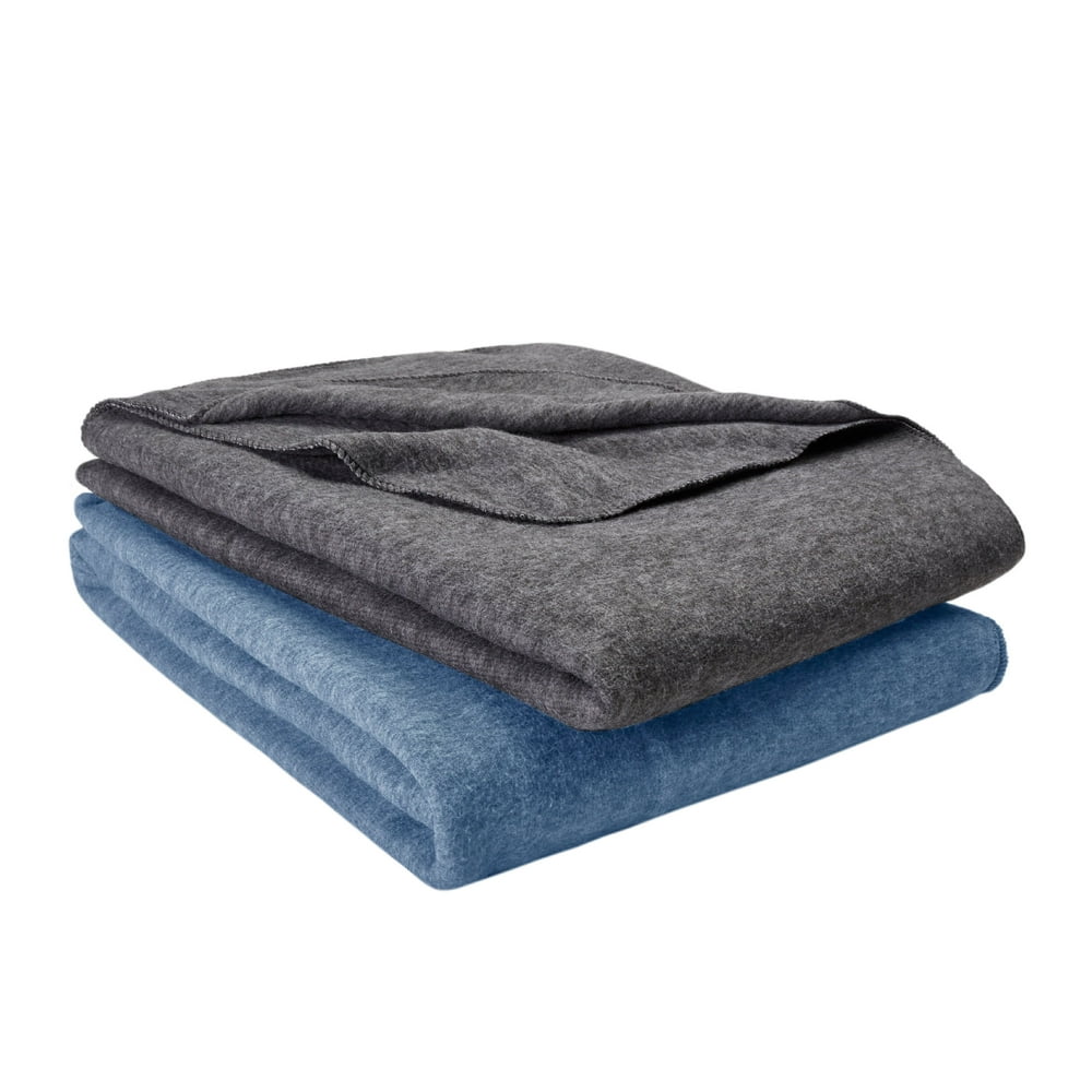 Mainstays Value Bed Blanket, Twin/TwinXl, Grey & Blue 2 Pack