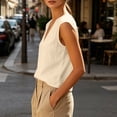 thumbnail image 4 of hoksml Women's Cotton Linen Cap Sleeve Top, Round Neck Casual Blouse, Loose Fit Summer Daily Office Wear Shirt, 4 of 9