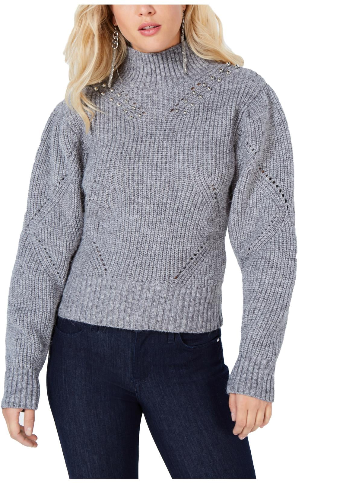 GUESS Guess Womens Magnolia Knit Beaded Pullover Sweater Gray M