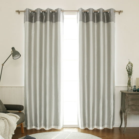 Quality Home Faux Silk Top Border Blackout Curtain - Dark Grey/Grey - 52"W x 84"L (Single Panel)
