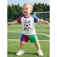 thumbnail image 3 of BemeyourBBs Kids Toddler Baby Boys Football Outfit Infant Baby Boy Summer Clothes Football It's In My DNA Letter Print Short Sleeve T Shirt Elastic Waist Shorts 2 Piece Set, 3 of 9