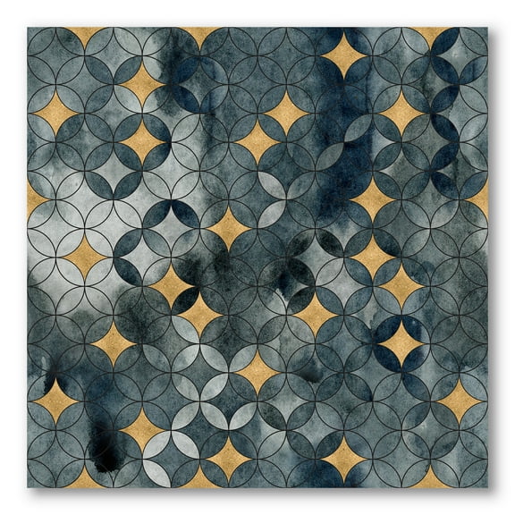 Designart ' Geometry Golden Stars With Intersecting Circles ' Modern Canvas Wall Art Print