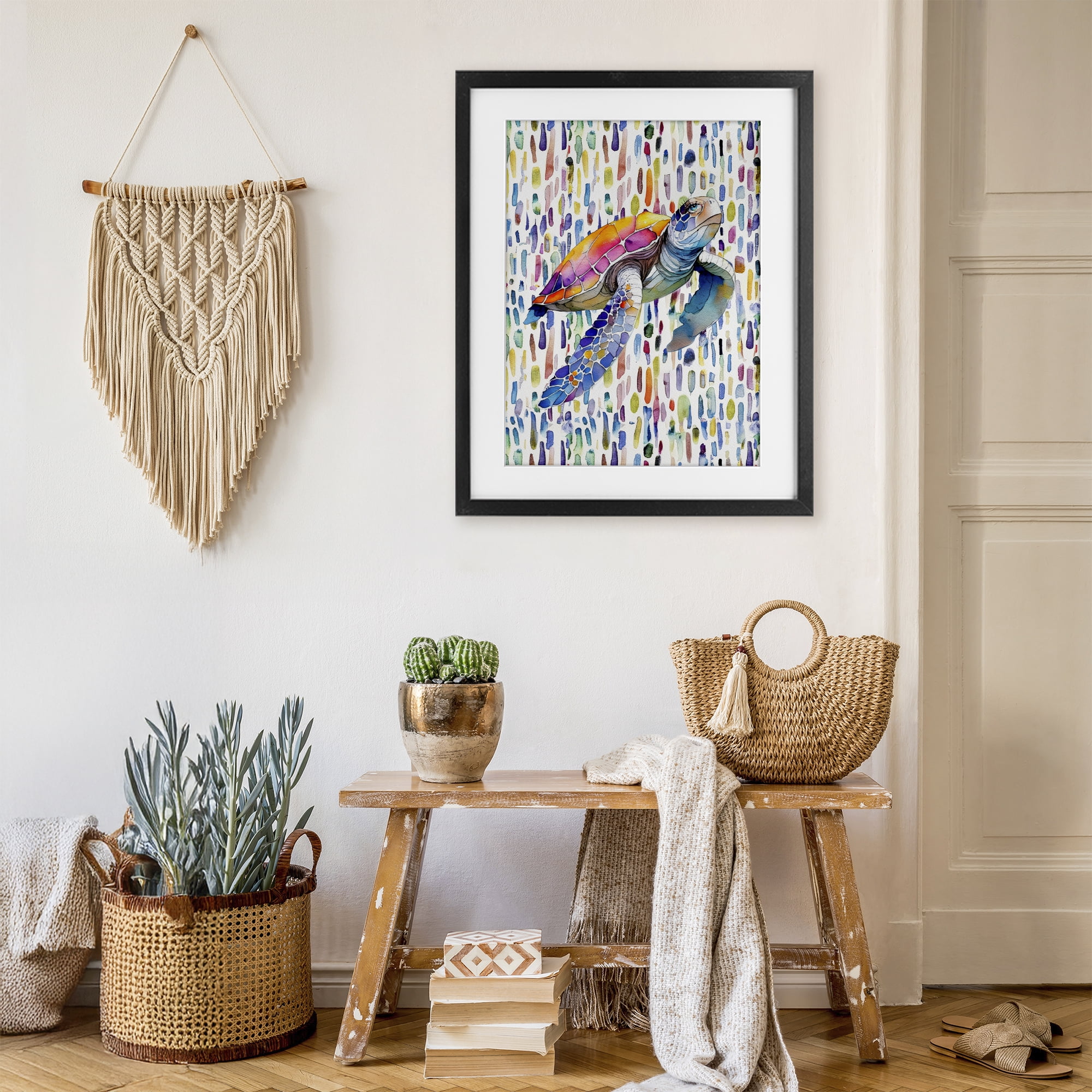 Stupell Industries Turtle on Colorful Dots Black Framed Print Under Glass, design by Shelly Craig