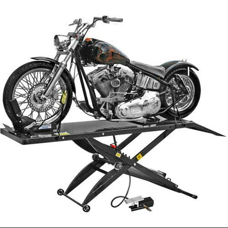 - Air Operated Motorcycle Lift Table with Wheel Chock & Drop Panel