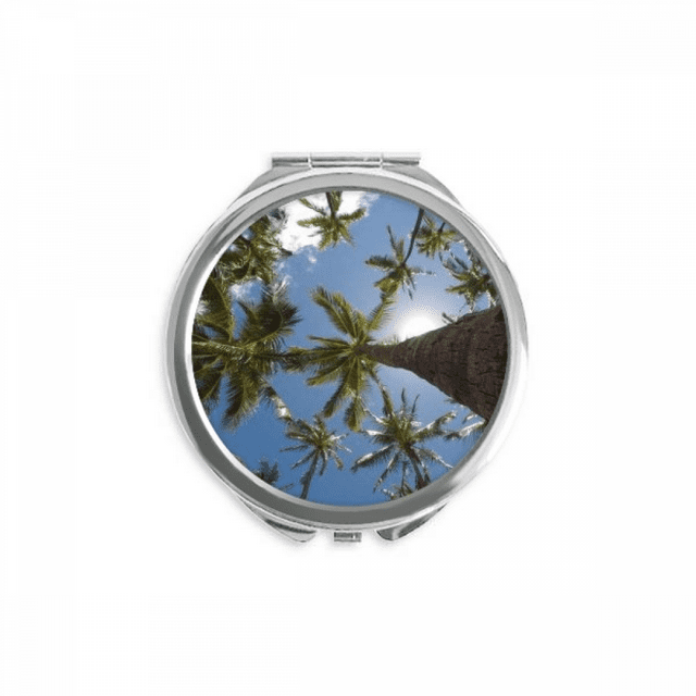 Arbres Soleil Bleu Ciel Main Miroir Compact Rond Portable Poche Verre