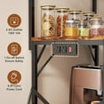 thumbnail image 4 of Kitchen Bakers Rack with Power Outlet, Small Coffee Bar Cart 4 Tiers, Microwave Stand Station with 8 S Hooks, Adjustable Shelf, Freestanding Kitchen Appliance Organizer, Rustic Brown, 4 of 9