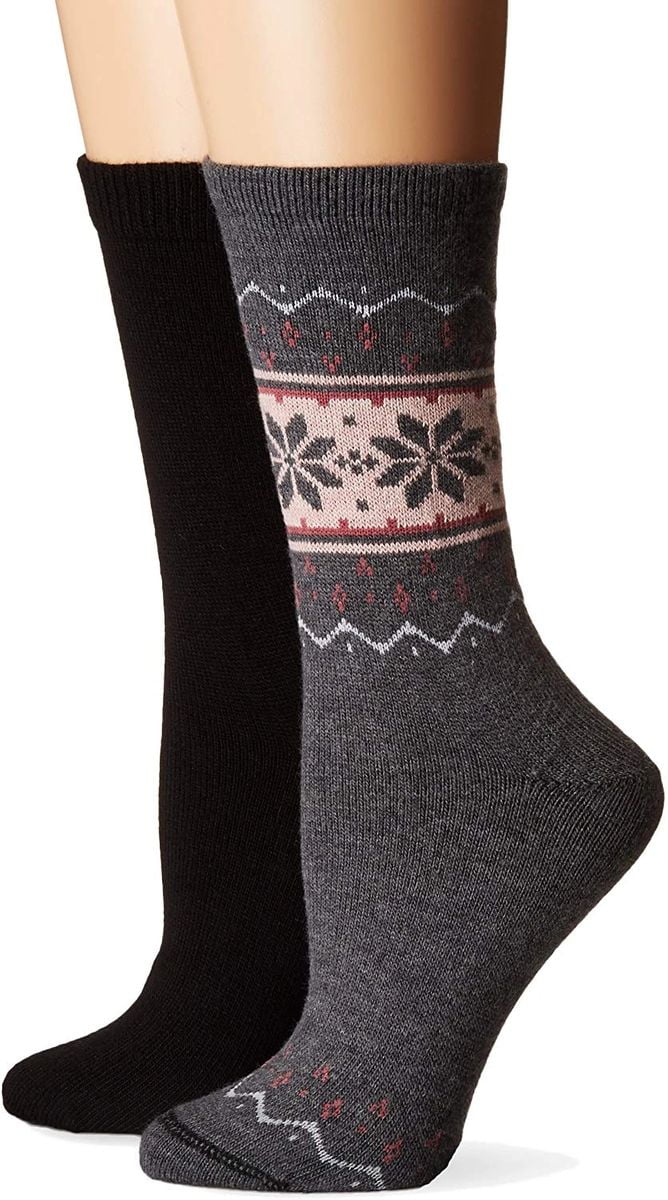 HUE Women's Blocked Fairisle Boot Sock 2 Pack, Gray Heather (911 us