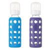 Lifefactory Glass Baby Bottle with Silicone Sleeve, Set of 2 (Blue/Purple)