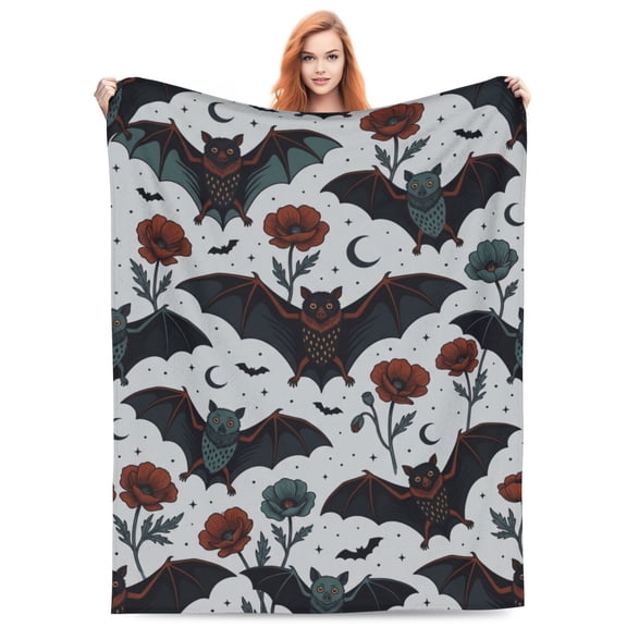 Gothic Bat Blanket, Halloween Flannel Throw Blanket, Super Soft Cozy Warm Animal Blanket for Sofa, Couch, Bed, Home Decor, Gothic Style Gift 50x40