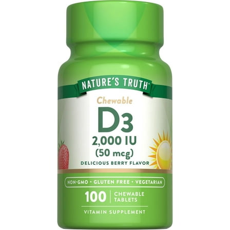 Chewable Vitamin D3 2,000 IU | 100 Tablets | Berry Flavor | Non-GMO, Gluten Free | by Nature's Truth