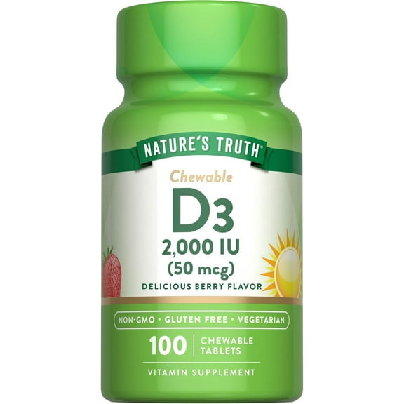 Chewable Vitamin D3 2,000 IU | 100 Tablets | Berry Flavor | Non-GMO, Gluten Free | by Nature's Truth