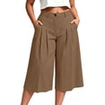 thumbnail image 3 of Women's Plus Size Solid Color Elastic Waist Cropped Pants, Pleated Loose Capri Trousers with Pockets, Relaxed Casual Four Season Bottoms for Daily Shopping | TruHer,Brown 2XL, 3 of 8