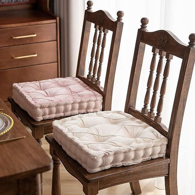Nvzi Cojines para silla con diseño de diamantes y asa, de terciopelo suave y cómodo, para sillas de comedor, sillas de oficina y pisos de madera (crema, 16 x 16 pulgadas)