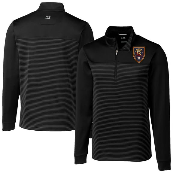 Men's-Cutter & Buck Black Real Salt Lake Traverse Stretch Eco Stripe Tri-Blend Quarter-Zip Top