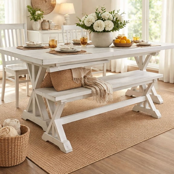 Boraam Jamestown 18in Dining Height Backless Wood Dining Bench 48-inch wide