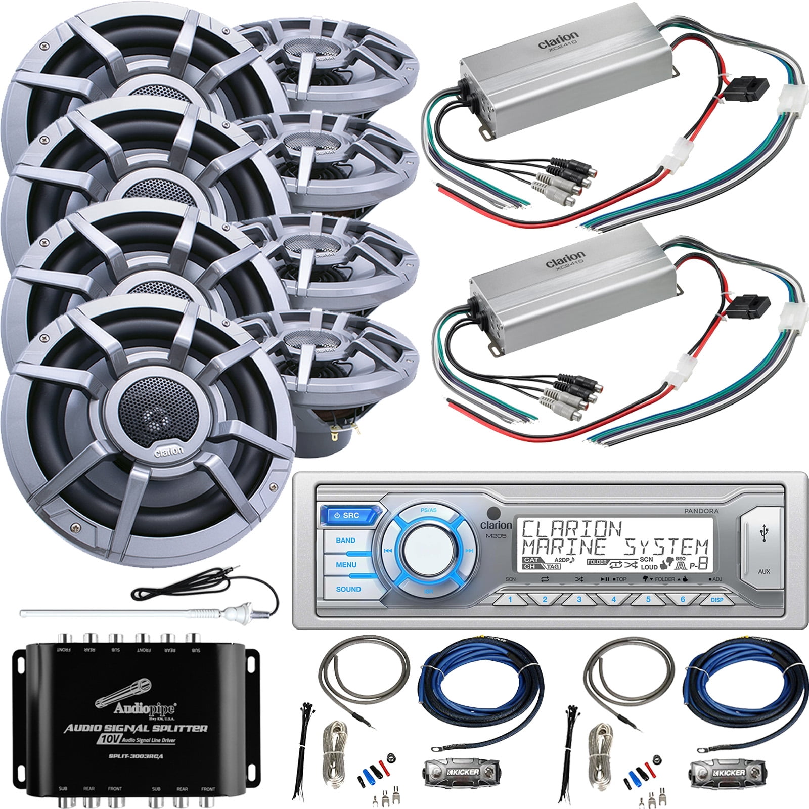 Clarion M205 Marine Audio SingleDIN Stereo Receiver, 8 x 8.8" 2Way