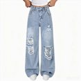 thumbnail image 2 of UAYOTSE Girls Elastic Back Waist Wide Leg Vintage Wash Ripped Denim Jeans Kids Distressed Frayed Hole Loose Baggy Casual Trousers,Sizes 11-12 Years, 2 of 8