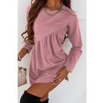 thumbnail image 1 of Vestido túnica de manga larga para mujer, cuello redondo, volantes, color sólido, informal, ajuste regular, mini vestido, 1 of 6