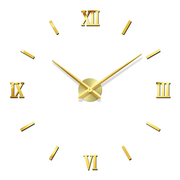 Reloj de pared grande sin marco, dorado, bricolaje, moderno, para sala de estar, acrílico, romano, adornos para el hogar, sin batería