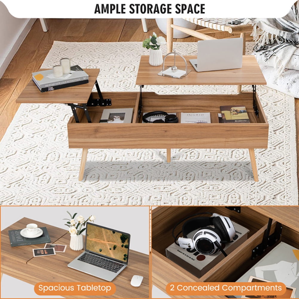 Finihen Coffee Table, Lift Top Coffee Table, 47 Inch Lift Top Coffee Table with 2 Hidden Compartments, for Living Room, Reception Room, Office, Brown Finihen Coffee Table, Lift Top Coffee Table, 47 Inch Lift Top Coffee Table with 2 Hidden Compartments, for Living Room, Reception Room, Office, Brown