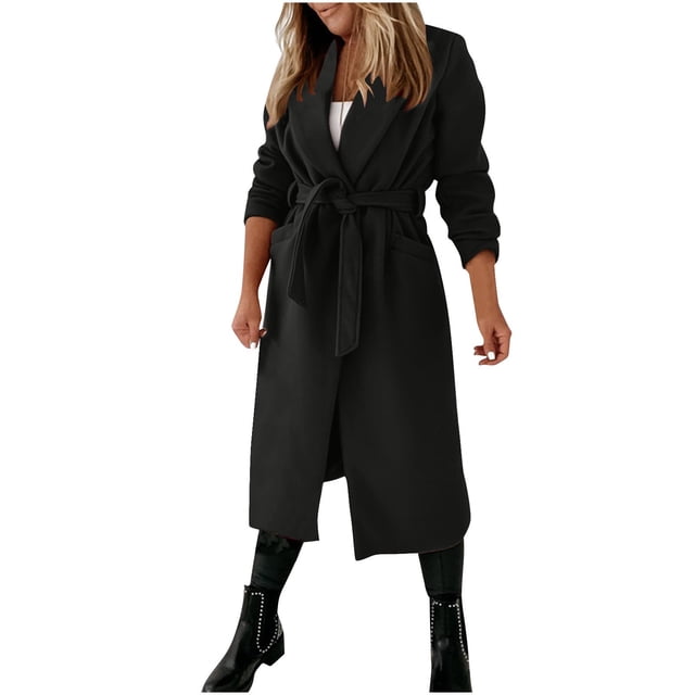 Tranfacy Vestes pour Femmes, Trench-Coat pour Femmes, Mode Femmes Poche Solide Manches Longues Col Rabattu Sans Capuche Veste Décontractée Blouse Sans Capuche