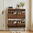 thumbnail image 4 of Medieval Modern Independent Shoe Cabinet, 31.5-inch Walnut Shoe Storage Cabinet,, Fence Shoe Cabinet with 2 Flip Drawers, Suitable For Corridors And Entrances, 4 of 8