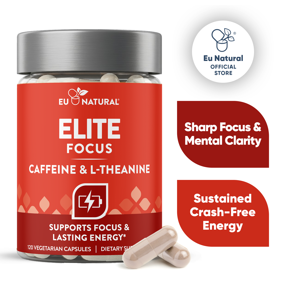 Eu Natural Elite Caffeine with L-Theanine - Jitter-Free Focused Energy Pills - Nootropic Stack for Smart Cognitive Performance - 120 Soft Capsules
