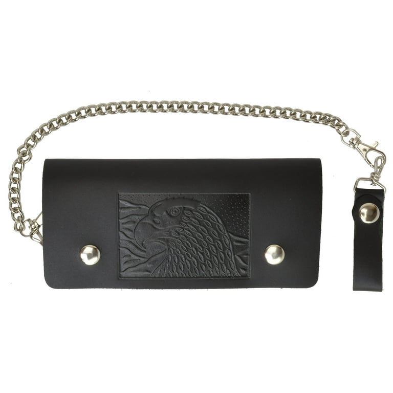 Marshal Leather Men Large Eagle Wallet with Chain Biker Trucker Black