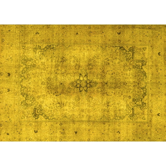 Ahgly Company Machine Washable Indoor Rectangle Persian Yellow Traditional Area Rugs, 5' x 7'
