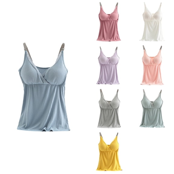 Abtuhar Maternity Summer Solid Casual Sleeveless Nursing V-Neck Tank Tops,Yellow,L