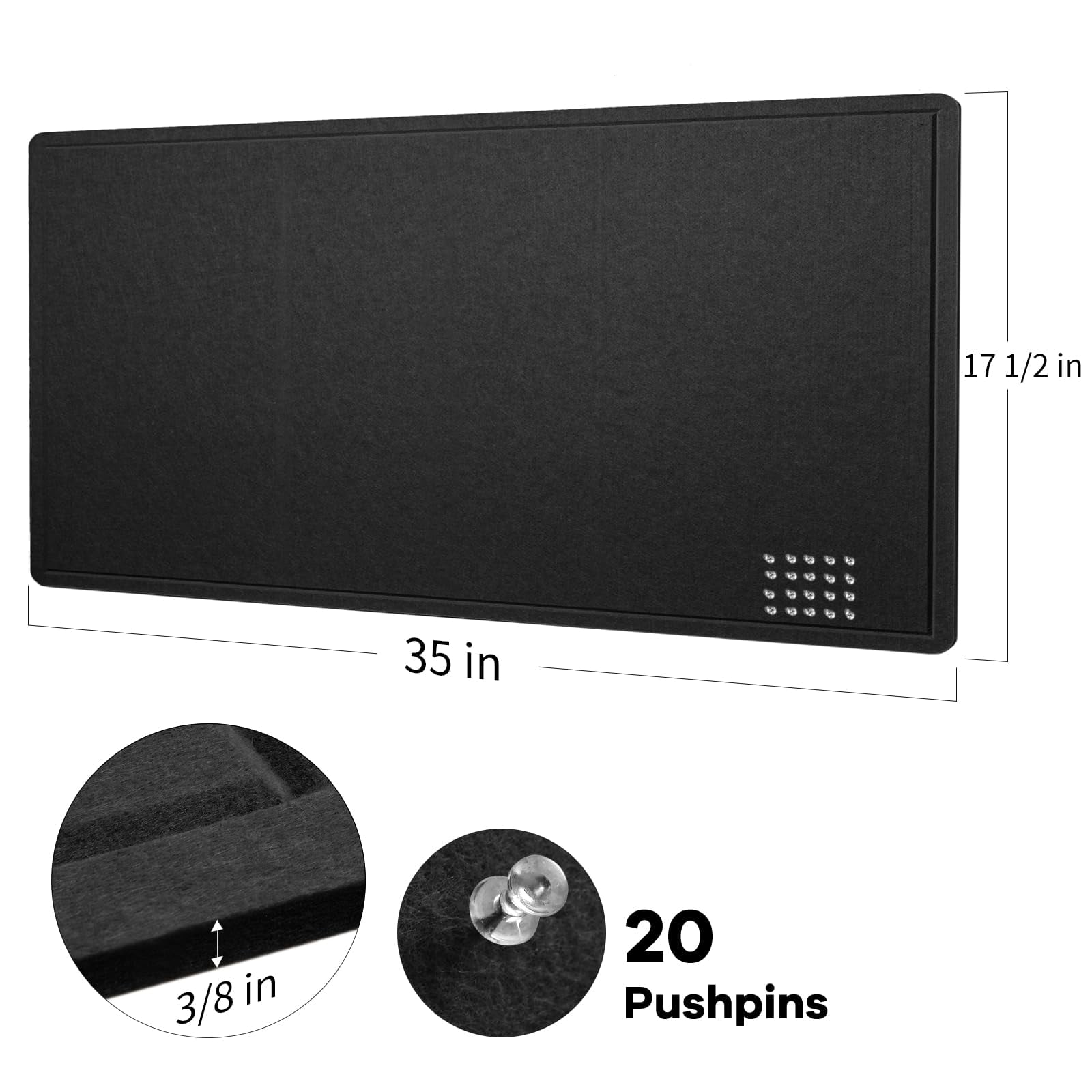 Bulletin Board  35 X 17 1/2 Inches Felt - Decorative Pin Cork Alternative For Wall Foldable Self-adhesive Vision Prayer With 20 Pushpins Black