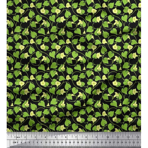Soimoi Cotton Duck Fabric Leaves & Yellow Flower Floral Decor Fabric Printed Yard 56 Inch Wide