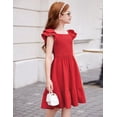thumbnail image 3 of Vestido Arshiner rojo para niñas, manga fruncida con volantes y bolsillos, 3 of 6