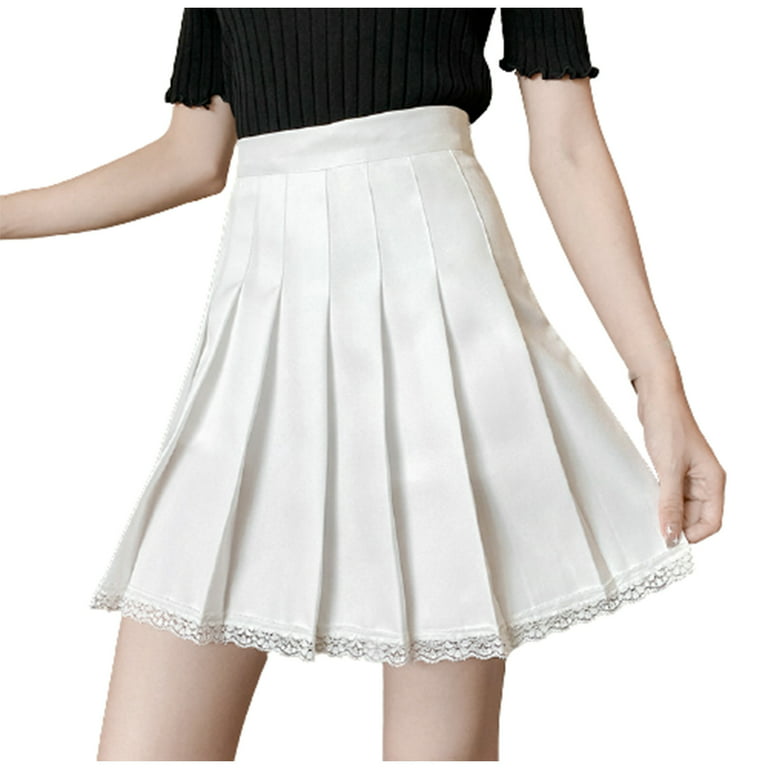 Women Loose A-line Mini Skirt Ladies Beach Pleated Solid Color Skirts  Asymmetry