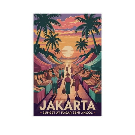 Jakarta Pasar Seni Ancol Sunset Poster Vintage Retro Travel Market Crafts Indonesia Wall Art Print Poster