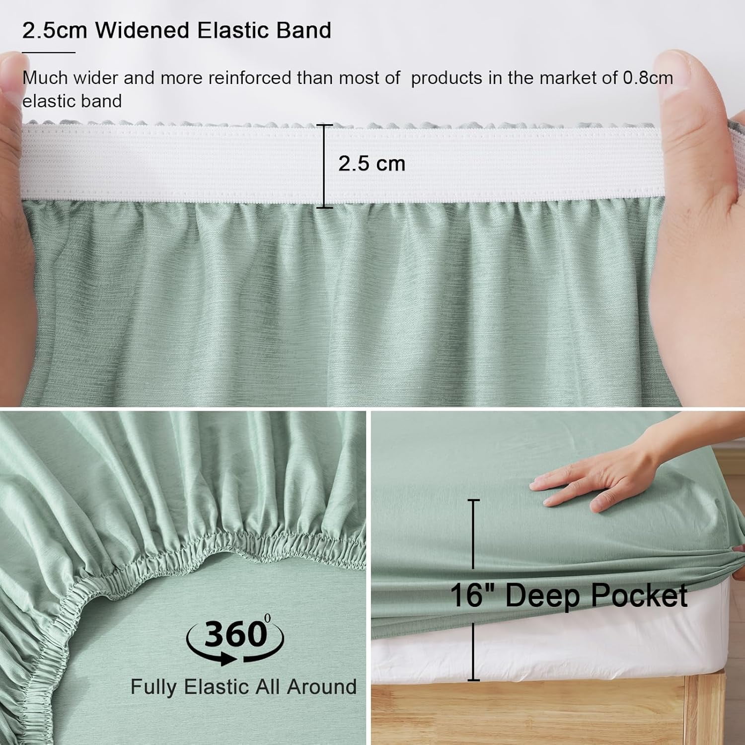 PHF Bamboo Bed Sheet Sets, 4 Pieces King Silky Soft Bedding Sheets, 1800 Thread Count 16 Inch Deep Pockets, Sage Green