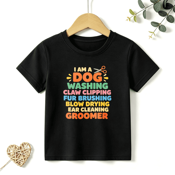 Girls Graphic Tees Dog Groomer Pet Care Kids T Shirt Funny 100% Cotton Short Sleeve Soft Tops 4-13Y
