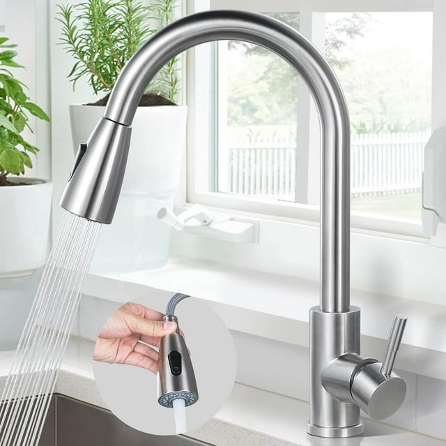 Kitchen Tap Extendible High Pressure Kitchen Tap 360° Swivelling Stainless Steel Mixer Tap Kitchen with Ceramic Cartridge Leak-Proof 2 Jet Types Chrome