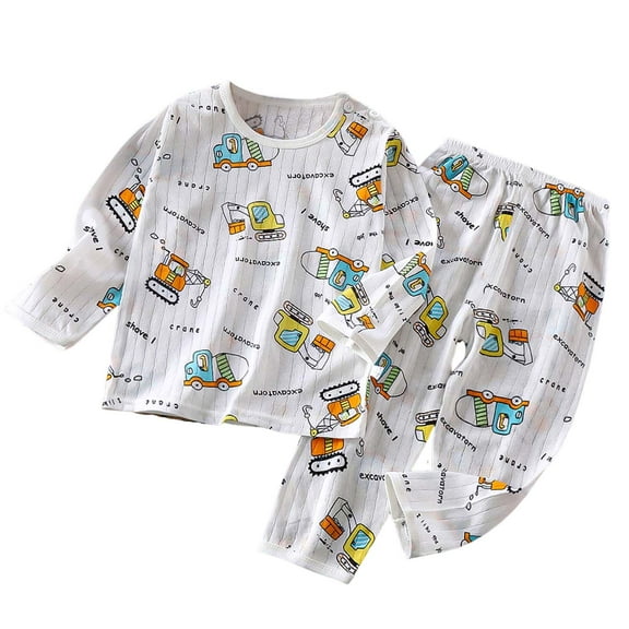 newwalpole Baby Boys' and Toddler Long Sleeve Top and Pants Snug Fit Cotton 2 Piece Pajama Set White for Size 4-5 Years