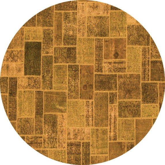 Ahgly Company Indoor Round Patchwork Orange Transitional Area Rugs, 8' Round