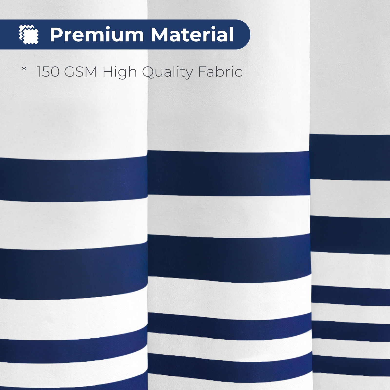 Seasonwood Blue Shower Curtain with Tassel for Bathroom Decor,Blue Striped Shower Curtain,Chic Polyester Bath Curtain Set with Hooks, 72 x 72
