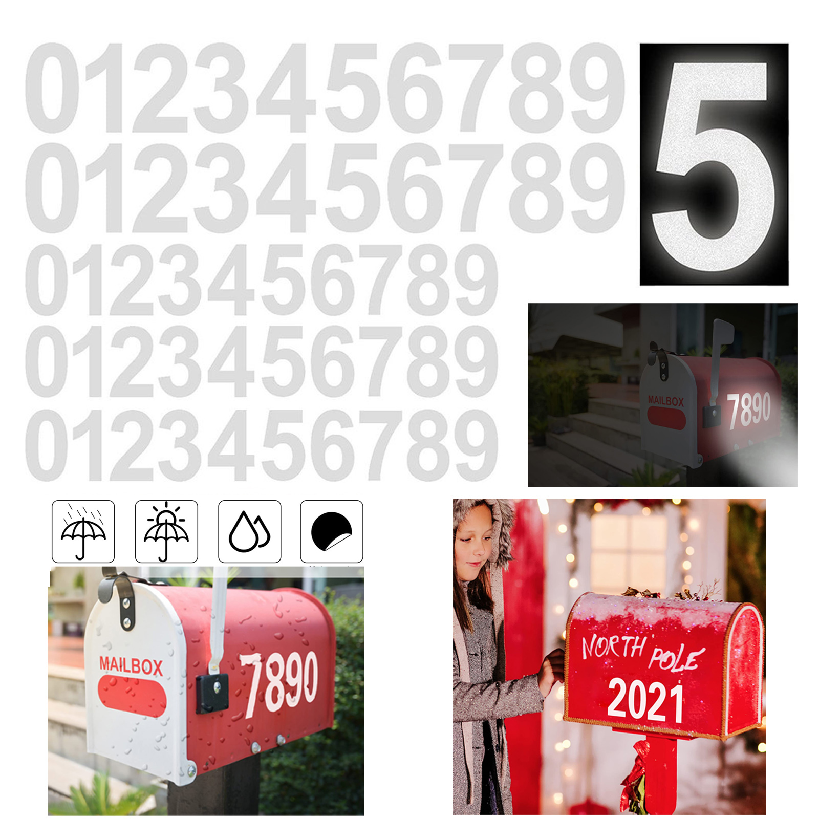 QZ Inc 5 Sets Reflective Decorative Mailbox Numbers for Outside, 09