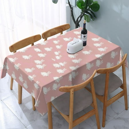 

Tablecloth White Bunny Rabbit Table Cloth For Rectangle Tables Waterproof Resistant Picnic Table Covers For Kitchen Dining/Party(54x72in)