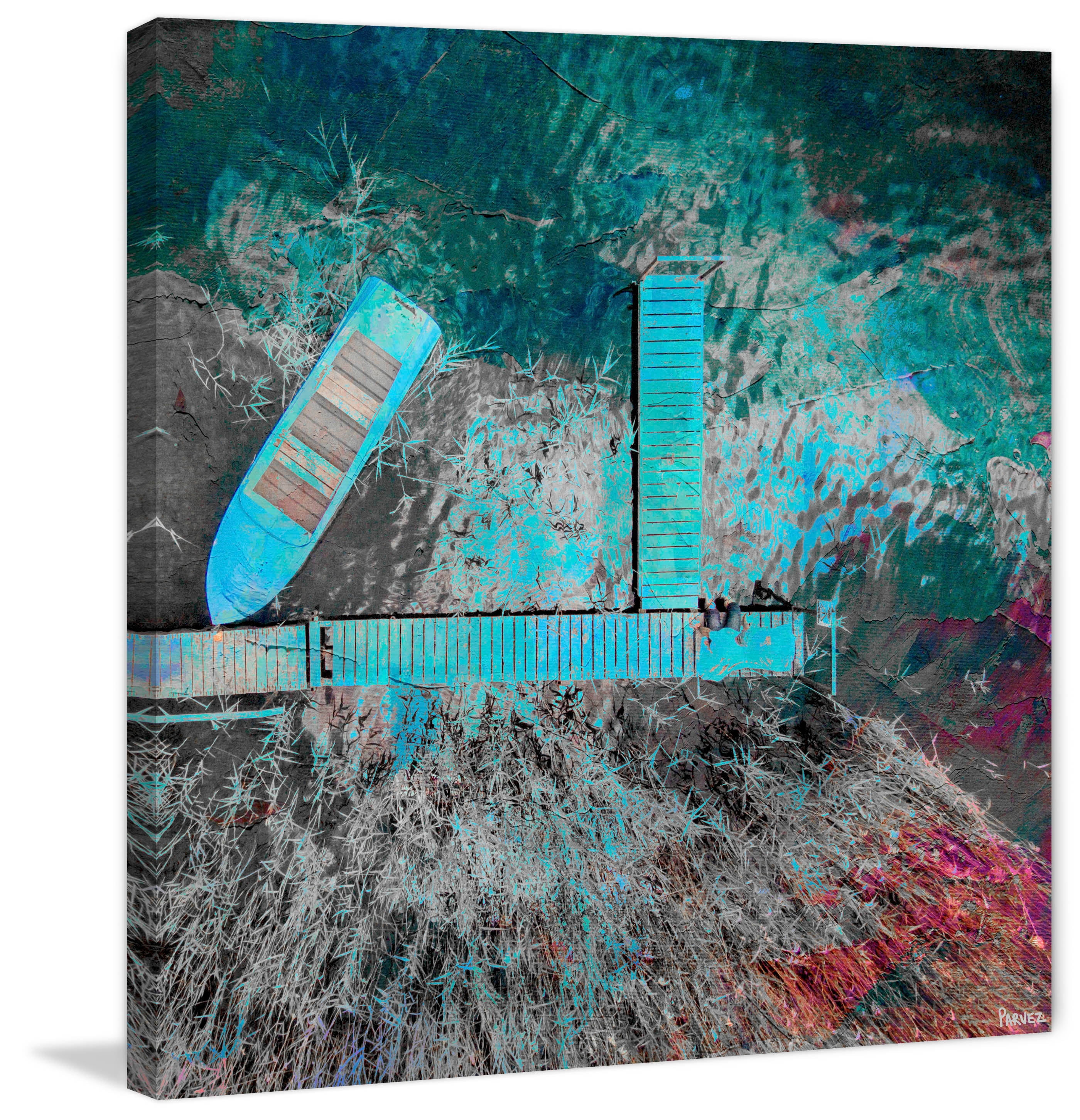 "Blue Pier" Painting Print on Wrapped Canvas