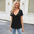 thumbnail image 2 of WULMLEO Womens Deep V-Neck T Shirts Sexy Short Sleeve Tops Summer Oversized Tee Black XL, 2 of 6