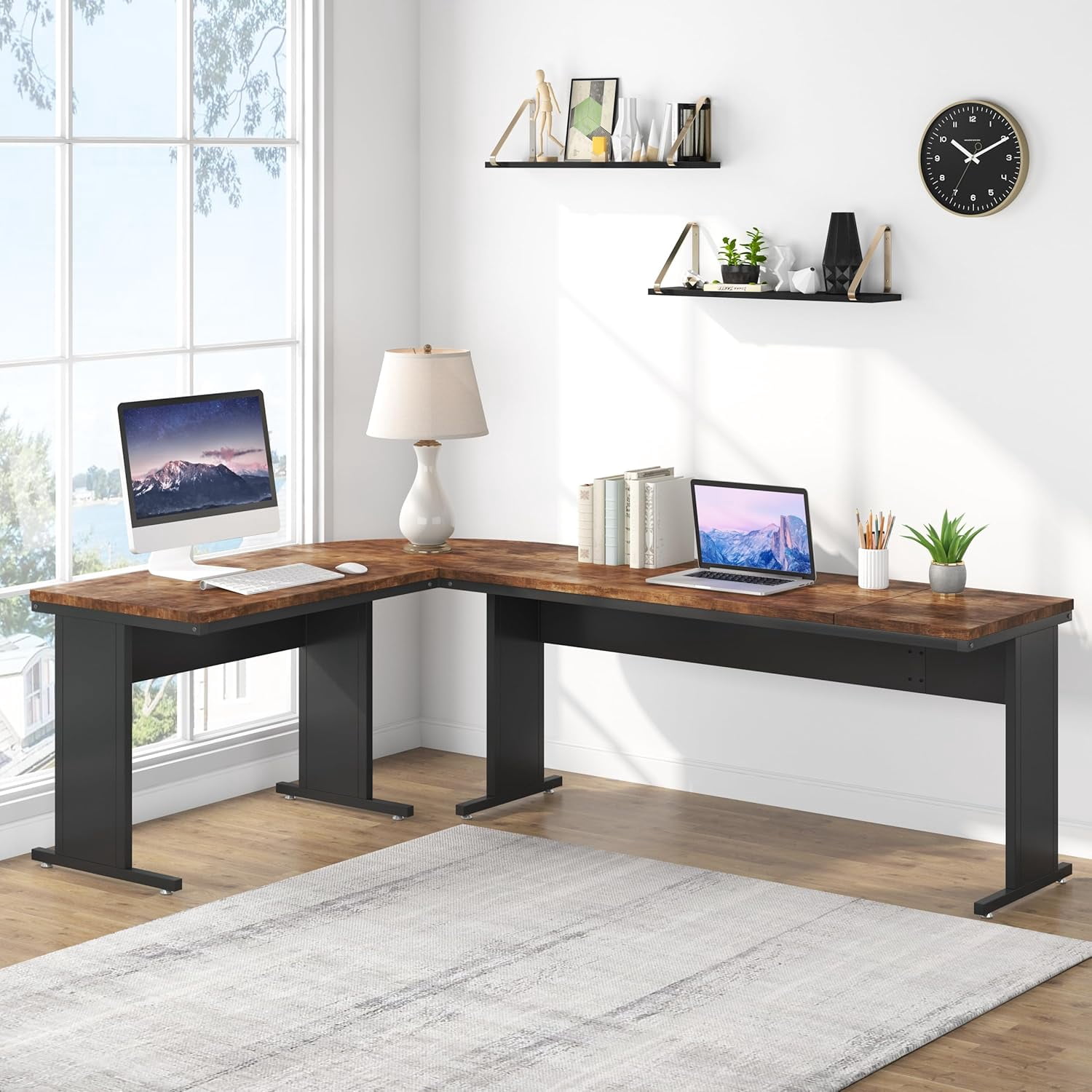 Tribesigns 83-In L-Shaped Executive Desk, Modern Reversible Office Computer Desk for Home Office (Brown)