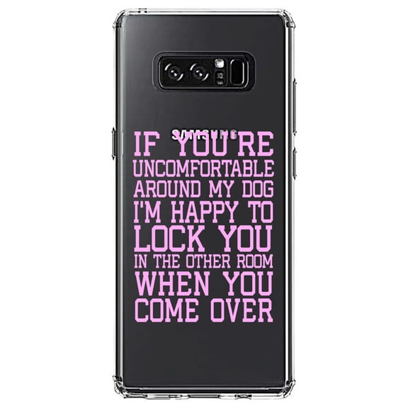 DistinctInk Clear Shockproof Hybrid Case for Samsung Galaxy Note 8 - TPU Bumper Acrylic Back Tempered Glass Screen Protector - Uncomfortable Around Dog - Lock you in Other Room
