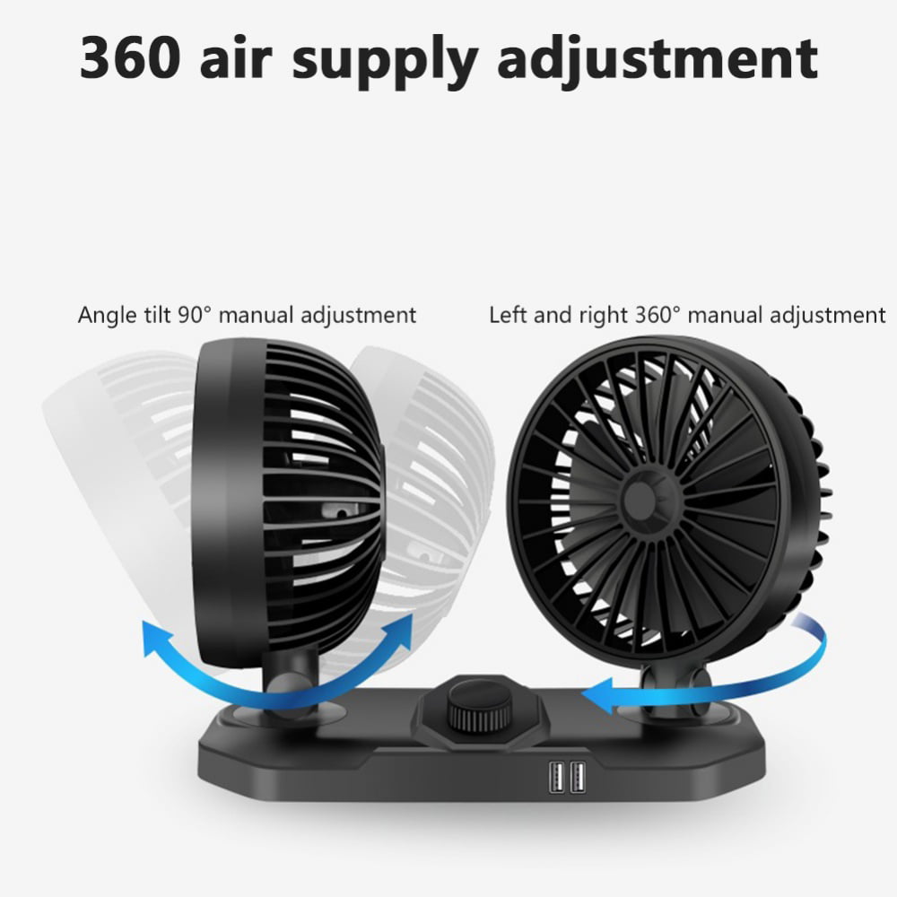 360 Degree Multi-Angle Rotatable Dual Head Car Cooling Fans Car/SUV/RV/Truck/Boat/Home Portable Fan Use for Summer Universal Cooling Fans USB Plug for Home Outdoor Vehicle Desktop Fans Low Noise 