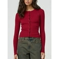 thumbnail image 3 of Gupgi Women Knit Cardigan Autumn Sweater Solid Color Long Sleeve Round Neck Button Up Ribbed Knitwear, 3 of 7