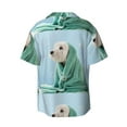 thumbnail image 5 of Uemuo Dog Wrapped in Towel Pattern Cotton Linen Short Sleeve Shirts,Casual Lightweight Button Down Shirts,Vacation Beach Summer Tops-Large, 5 of 7